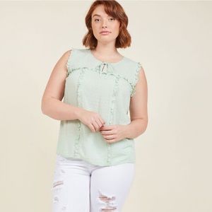 ModCloth Thoughtful Ruffle Seafoam Sleeveless Top